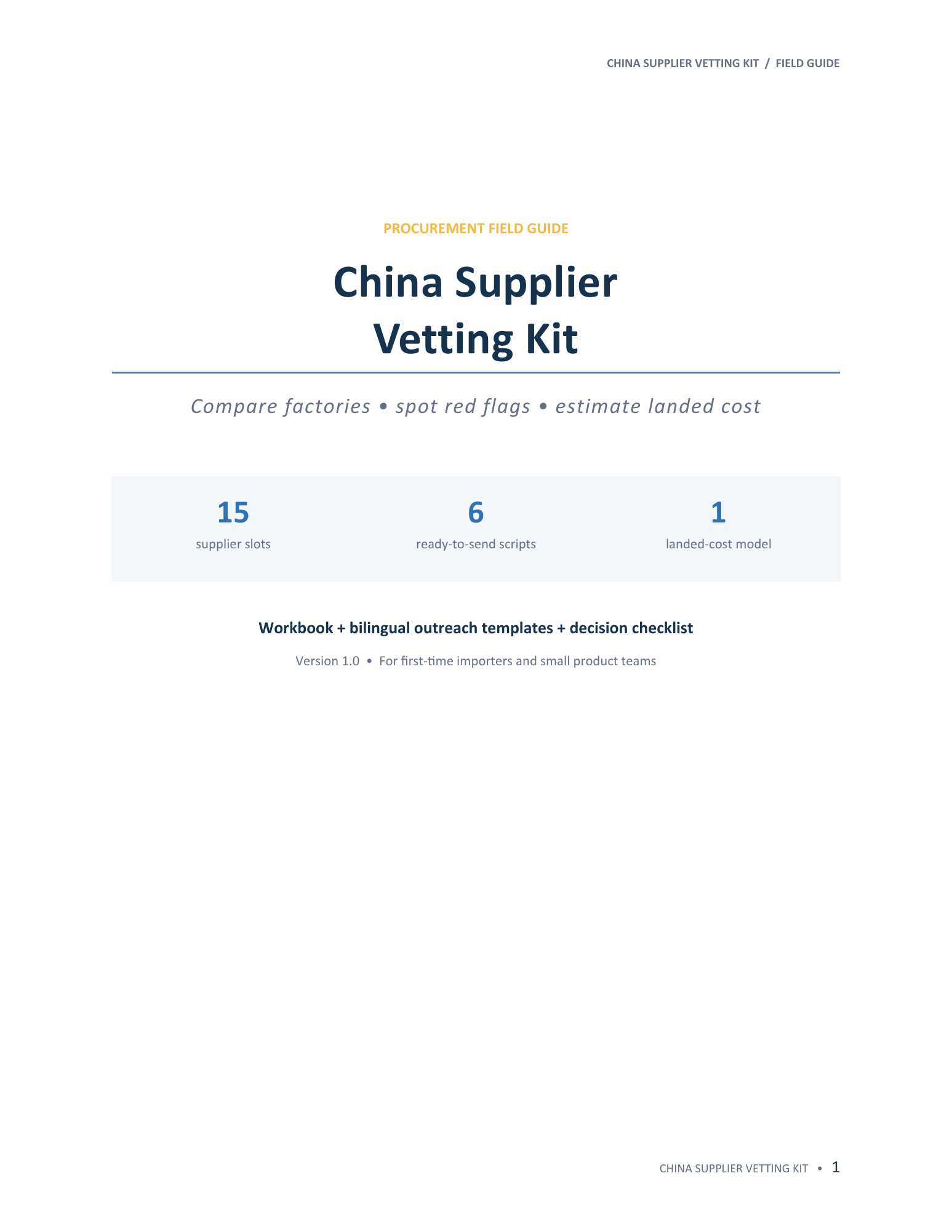 China Supplier Vetting Kit guide and workbook cover
